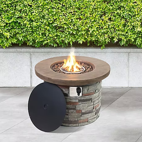 Berkley Jensen 35" Round Wood/Stone Gas Fire Pit