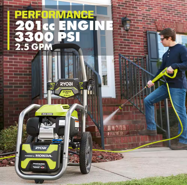 Ryobi 3300 PSI 2.5 GPM Gas Pressure Washer Honda Engine