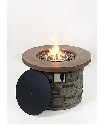 Berkley Jensen 35" Round Wood/Stone Gas Fire Pit