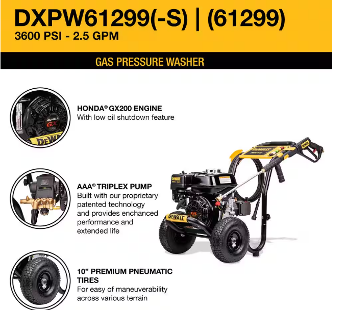 Dewalt 3600psi 2.5gpm Pressure Washer