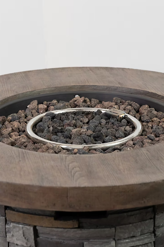 Berkley Jensen 35" Round Wood/Stone Gas Fire Pit