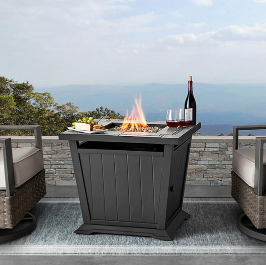 30" Square Gas Fire Pit Table with Lid and Dust Cover - Gray